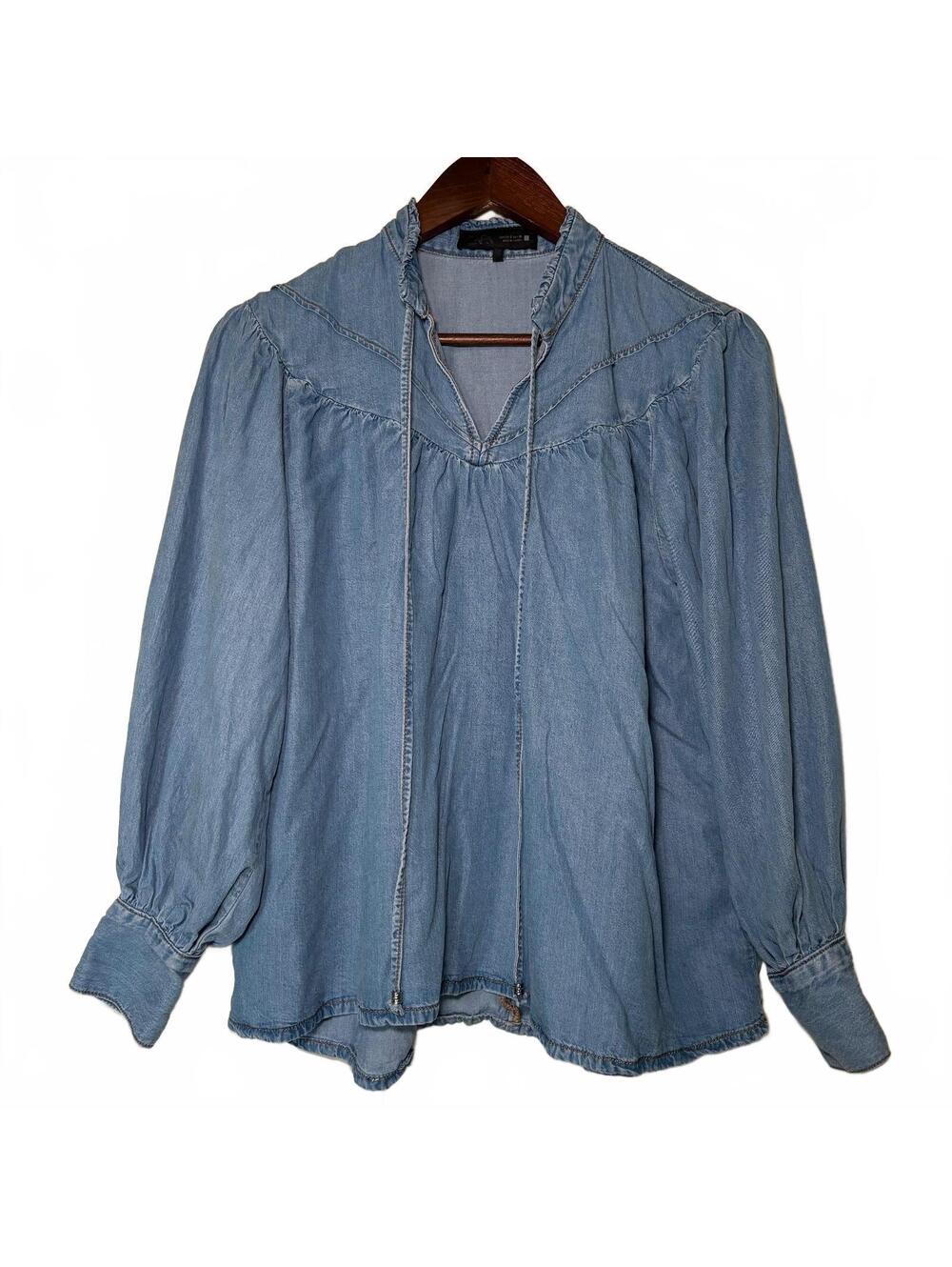 Zara Oversized Denim Peasant Top Boho Cottagecore